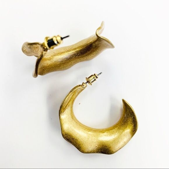 Gold Folded Metal Hoop Earrings - Picture 3 of 4